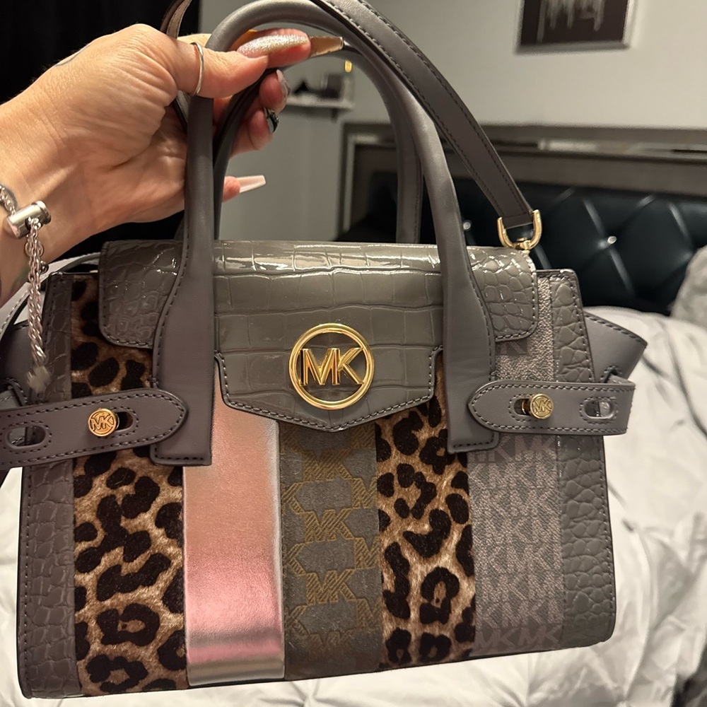 Michael Kors Gray and Leopard Satchel